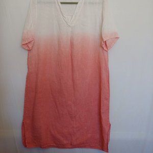 Pink hombre 100% linen midi tunic dress made in italy